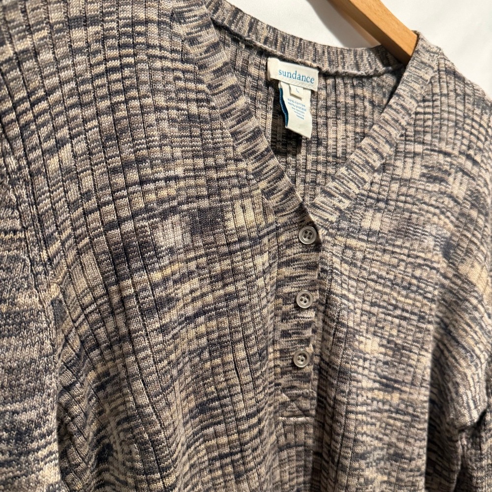 Sundance Ribbed Henley Women's L Brown Tan Knit Sweater Earthy Casual Natural - Picture 4 of 8